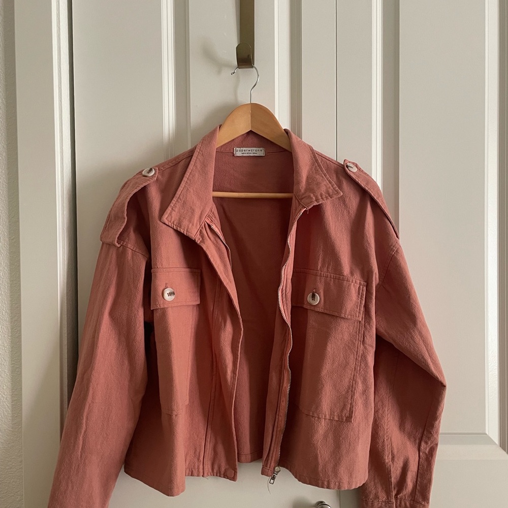 Paper crane linen cropped jacket